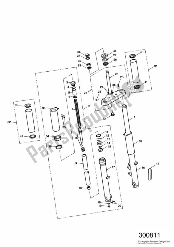 All parts for the Front Forks & Lower Yokes of the Triumph America Carburettor 790 2002 - 2007